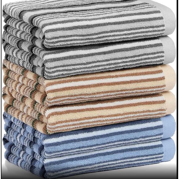 Unbranded Other - 6 Pack Large Cotton Kitchen Towels Set – Absorbent Striped Dish Drying Cloths